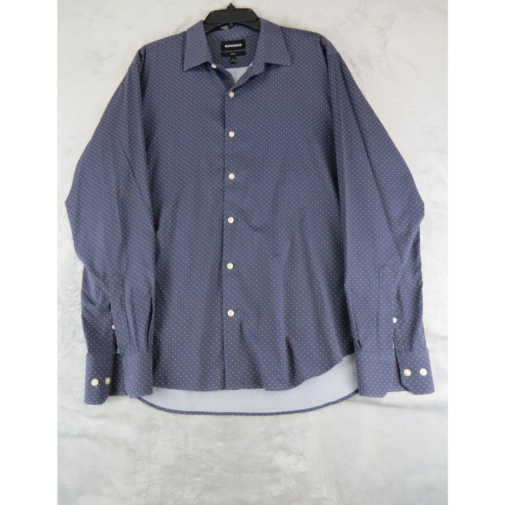 Bonobos Slim Fit Dress Shirt Blue Micro Dot Pattern Long Sleeve‎ Men's Large
